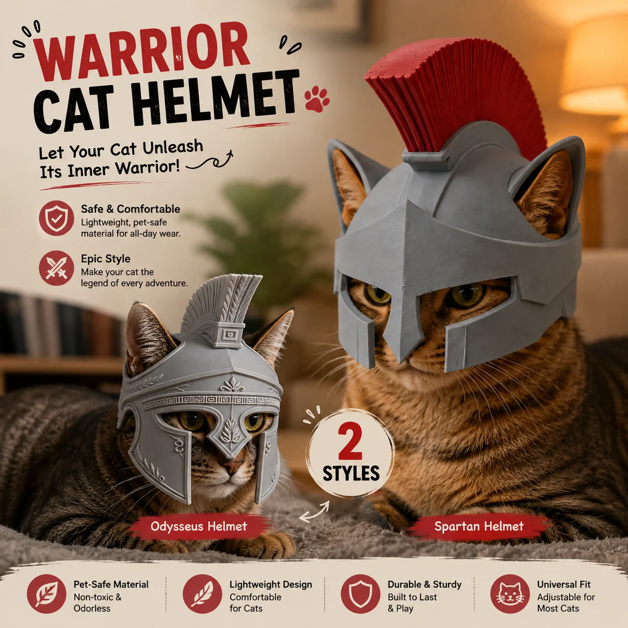 3D Printed Odysseus Spartan Cat Helmet Ancient Greek Warrior Pet Costume Cosplay Headgear Photo Prop Model Accessory Gift