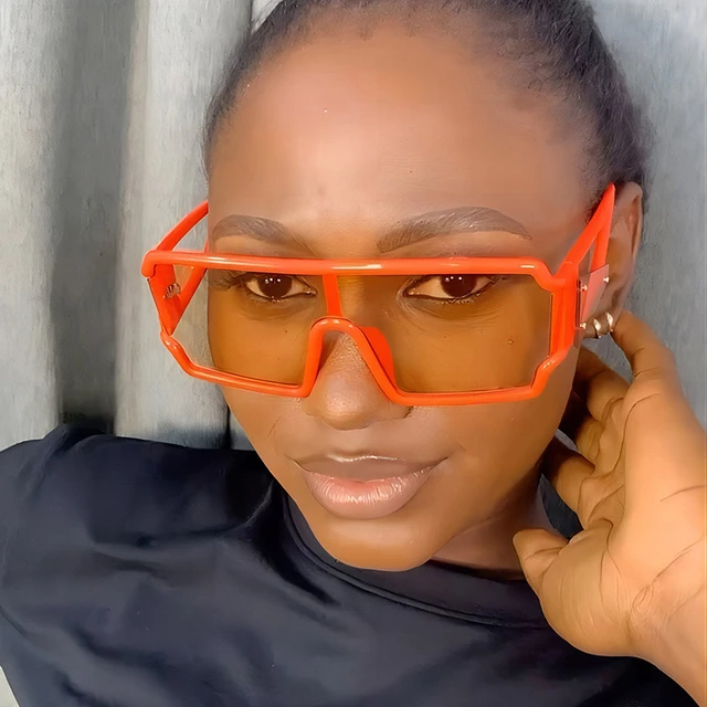 Personality Hollow Square Sunglasses Women Oversized Clear Orange One Piece Sun Glasses Men Fashion