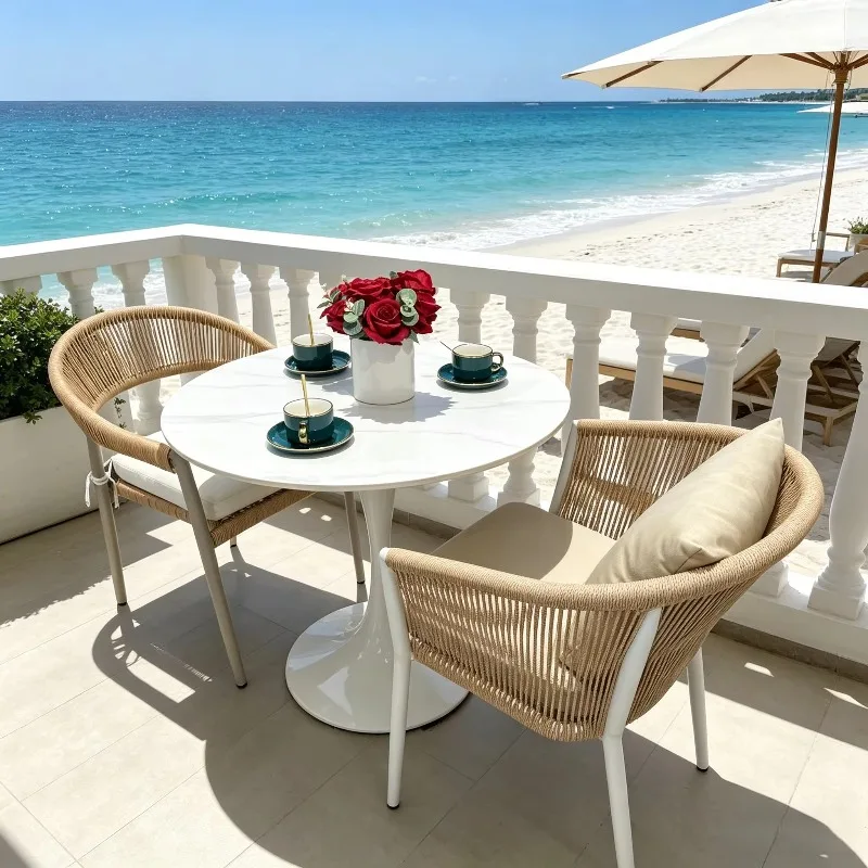 

#Nordic Outdoor Metal Chair Combination Homestay Leisure Furniture Balcony Garden Courtyard Open-air Woven Table Chair