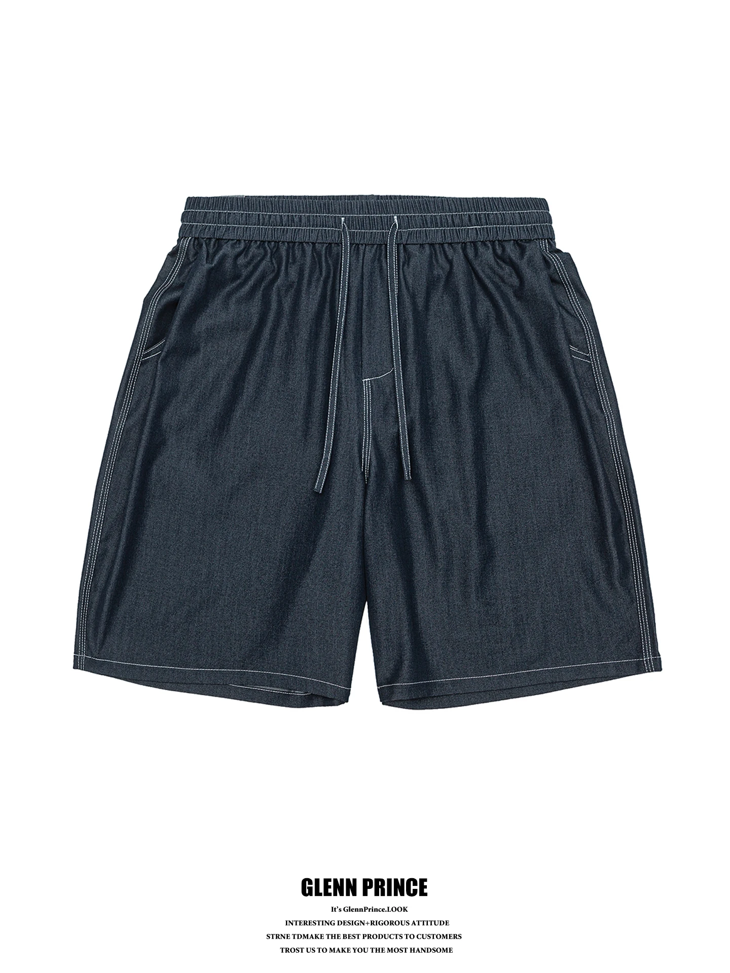 

GPstudio American Retro Embroidered Line Cool Sensation Men's Summer Thin Straight Loose Five-Quarter Mid-Pay Jeans Shorts