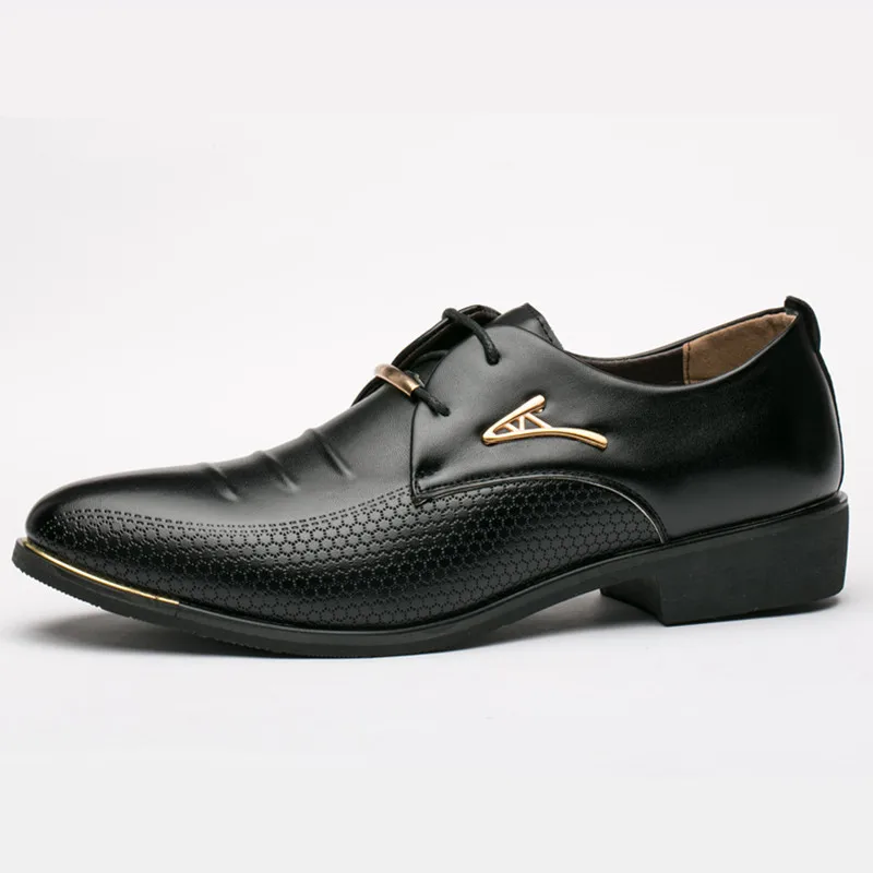 Sapato casual masculino de couro PU, sapato formal britânico de negócios, preto, primavera e outono