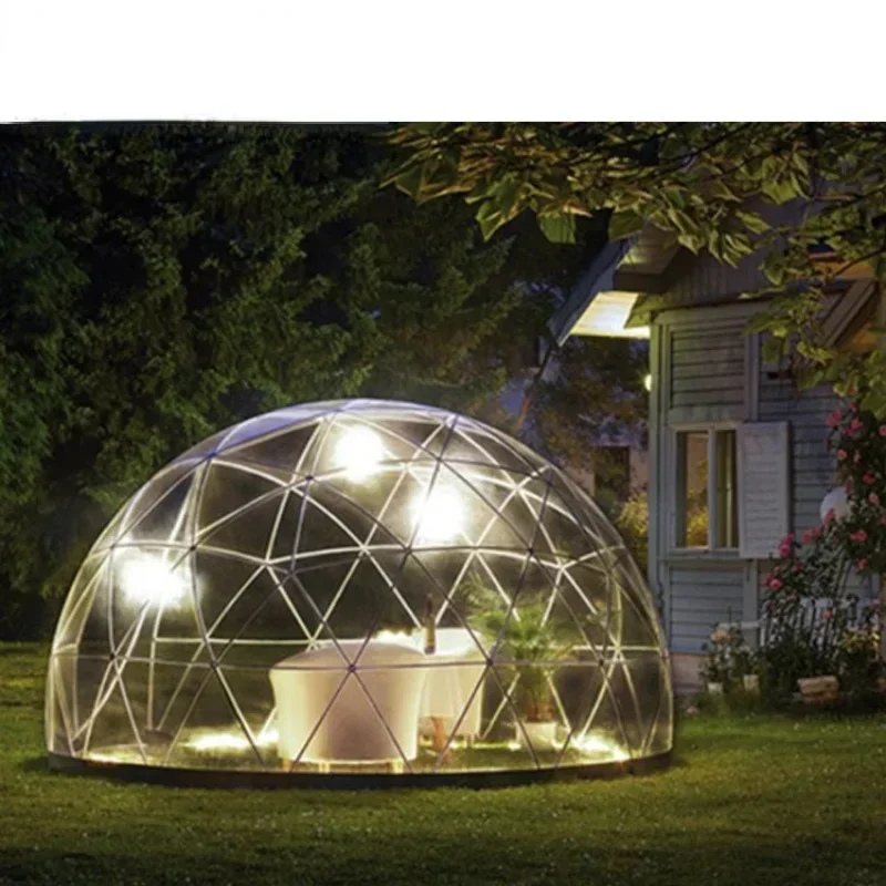 Verano invierno jardín cabaña PVC cúpula cobertizo lujo al aire libre camping plástico igloo cúpula tienda