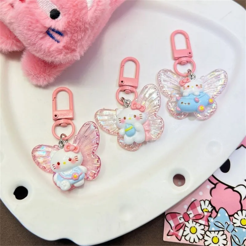 Sanrio Hello Kitty portachiavi farfalla scintillante portachiavi simpatico cartone animato ragazze zaino ciondolo borsa decorazione per i regali degli amici