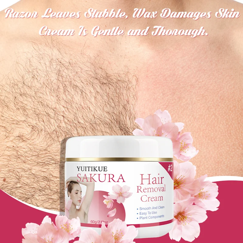 YUITIKUE Gentle Sakura Hair Removal Cream, Smooth and Clean, Easy to Use with Natural Plant Components, 60g