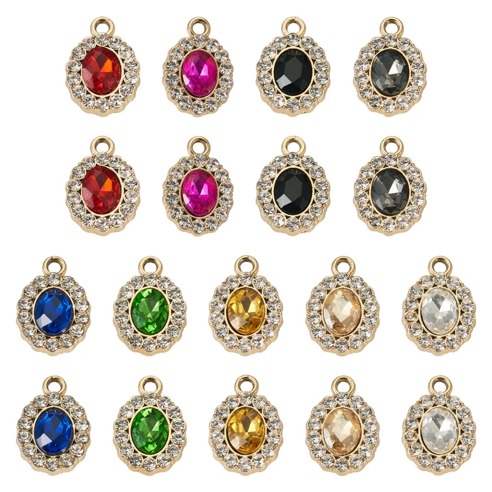 18pcs Crystal Rhinestone Oval Pendants Mixed Color Glass Cabochon Charms for Dangle Necklace Earrings Jewelry Making 18x12.5x4mm