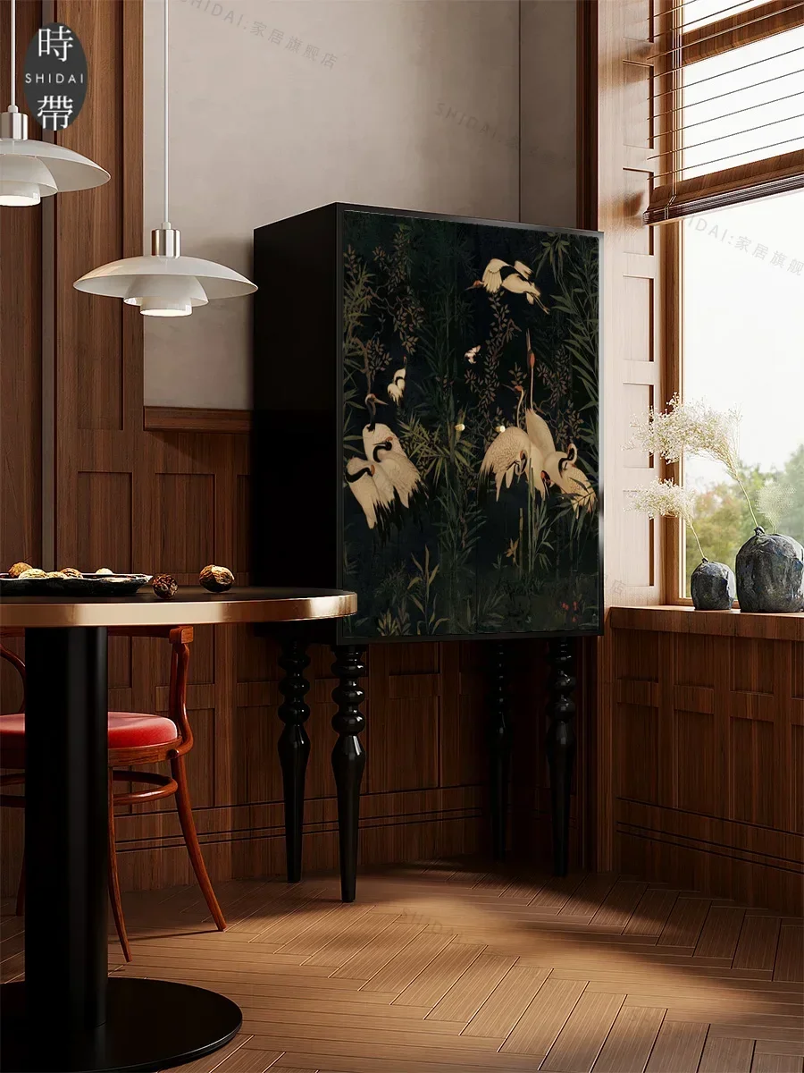 프랑스 계획 크레인 거실 스토리지 스토리지 통합 다기능 단단한 나무 진품 캐비닛 높은 발 캐비닛