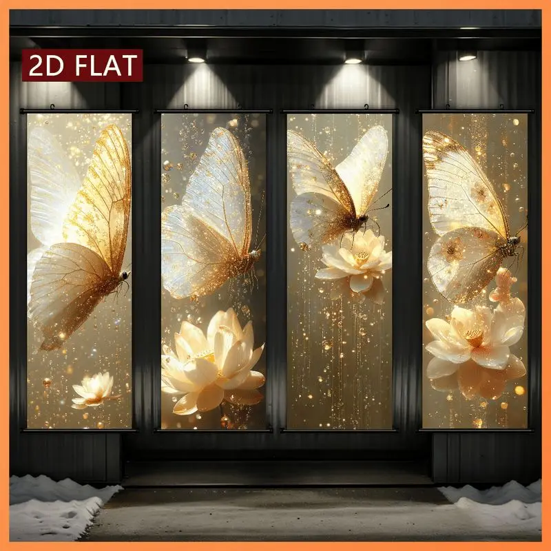 VIKAMA Golden Butterfly Lotus Wall Tapestry Sparkling Gold Flower Luxury Spiritual Scroll Art Home Decor Warm Cozy Soft Durable