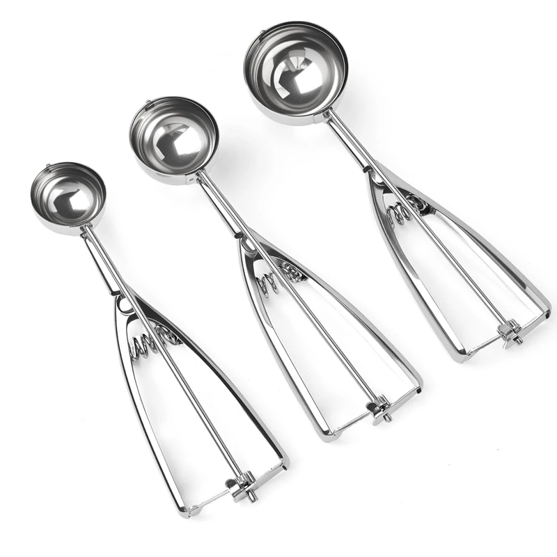3Pcs Cookie Scoop Set Ice Cream Scoop Stainless Steel Ice Cream Scooper with Trigger Release for Baking Cookie Dough Scoop