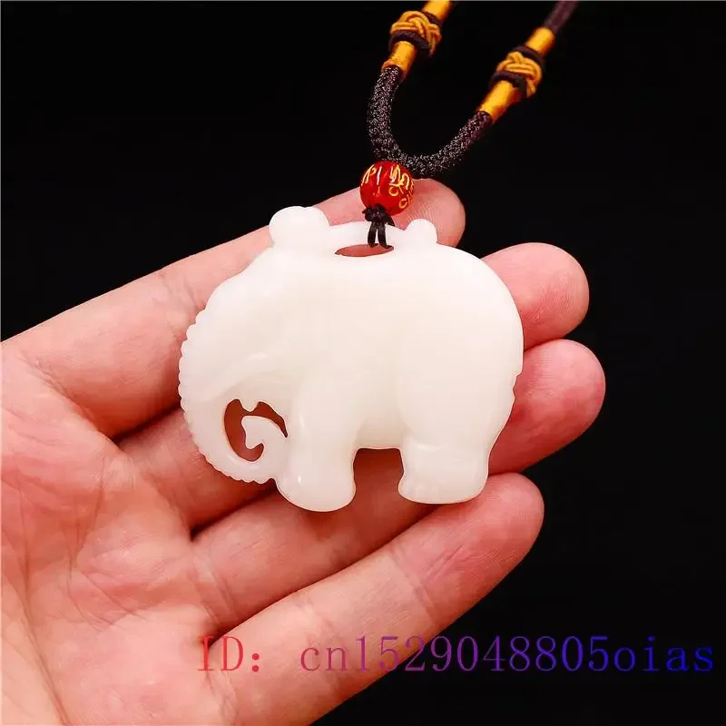 Jade Elephant Pendant Charm Chinese Jewelry Necklace Double sided Fashion Natural Jadeite Carved Amulet Gifts White