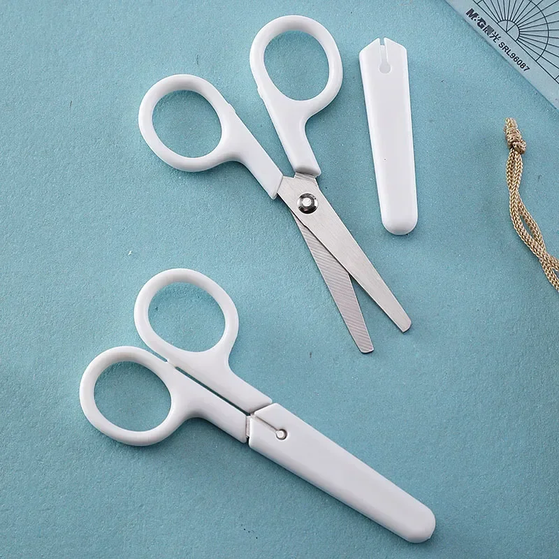 Stainless Steel Small Scissors Office Art Student Scissors Safety Belt Protective Sleeve Scissors Office Supplies