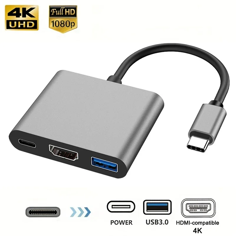 Hub USB USB-C 3 in 1 Adattatore di ricarica USB 3.0 da maschio a femmina per MacBook Convertitore USB 3.1 Type-C To12 compatibile con AirHdmi