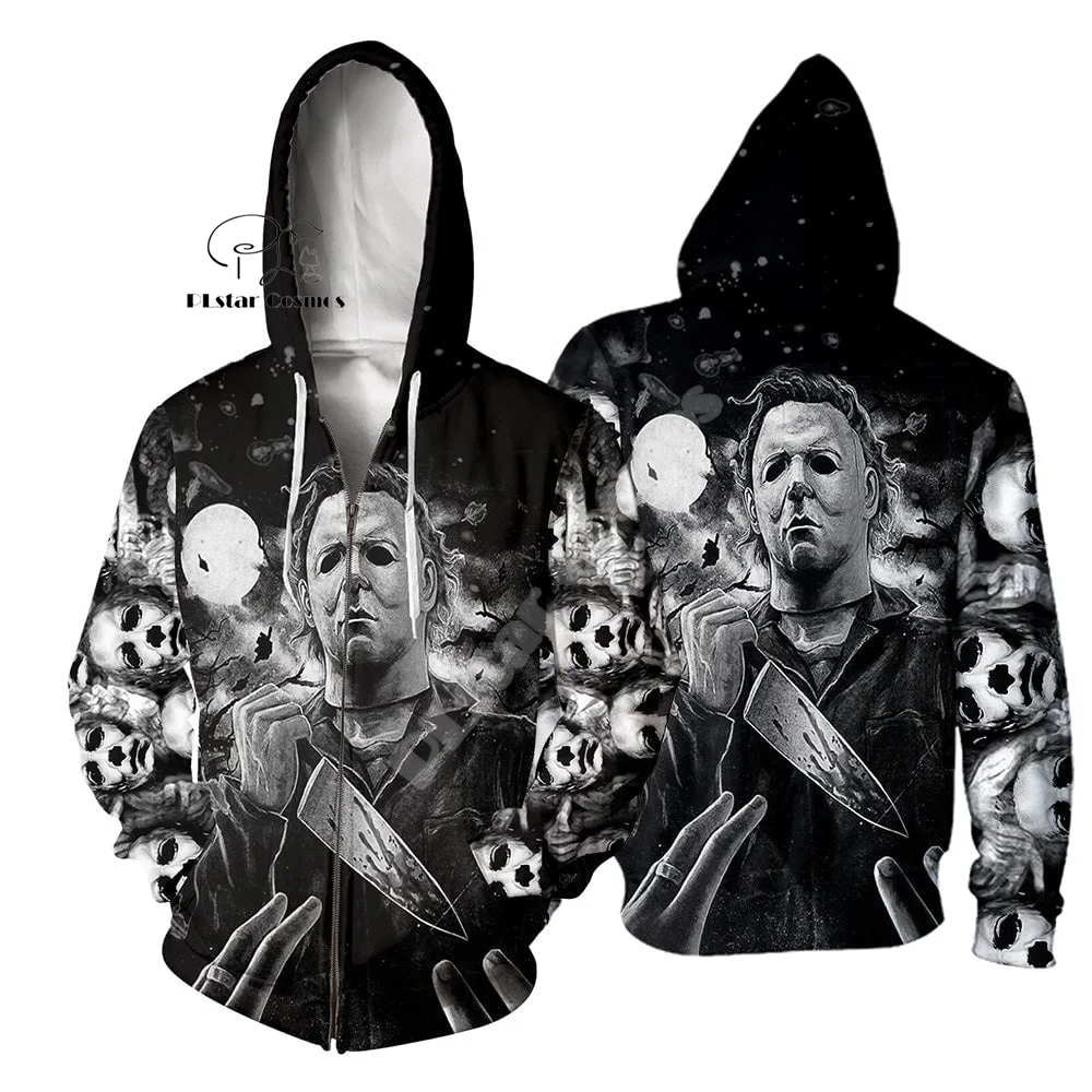 Cosplay Halloween Horror Terror Movie Michael Myers Vintage Retro Graffiti 3DPrint Pullover Streetwear Casual Jacket Hoodies N12