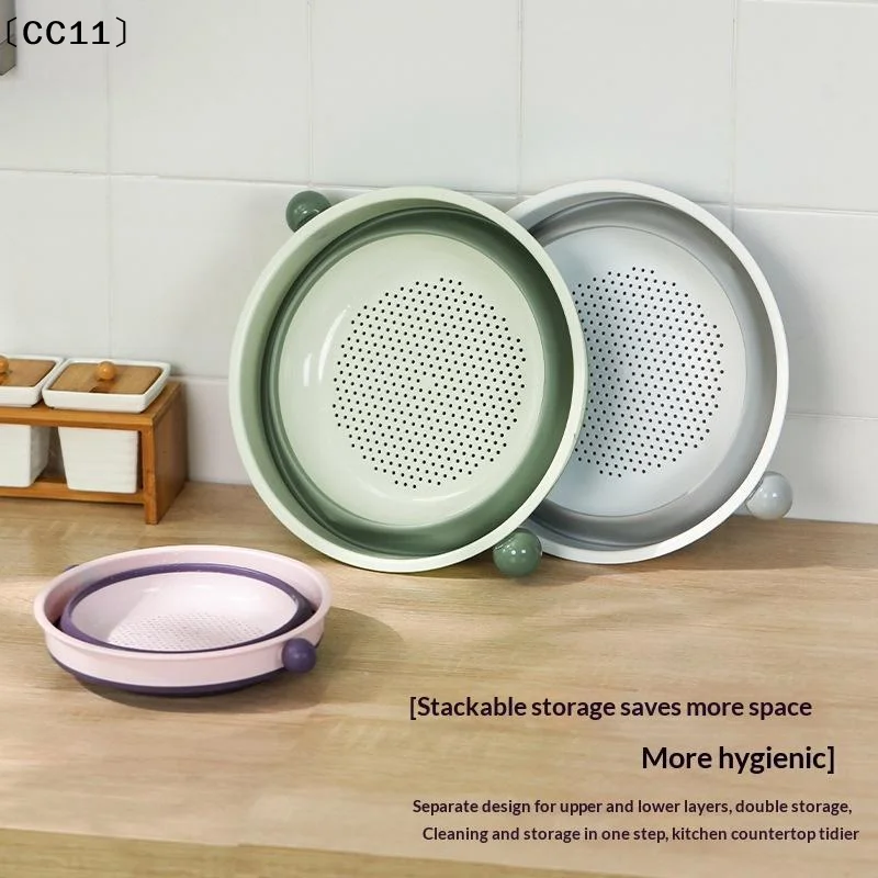 Double Layer Collapsible Colander 2 In 1 Drain Wash BPA Free For Kitchen Wash Fruits Veggies Pasta〔CC11〕