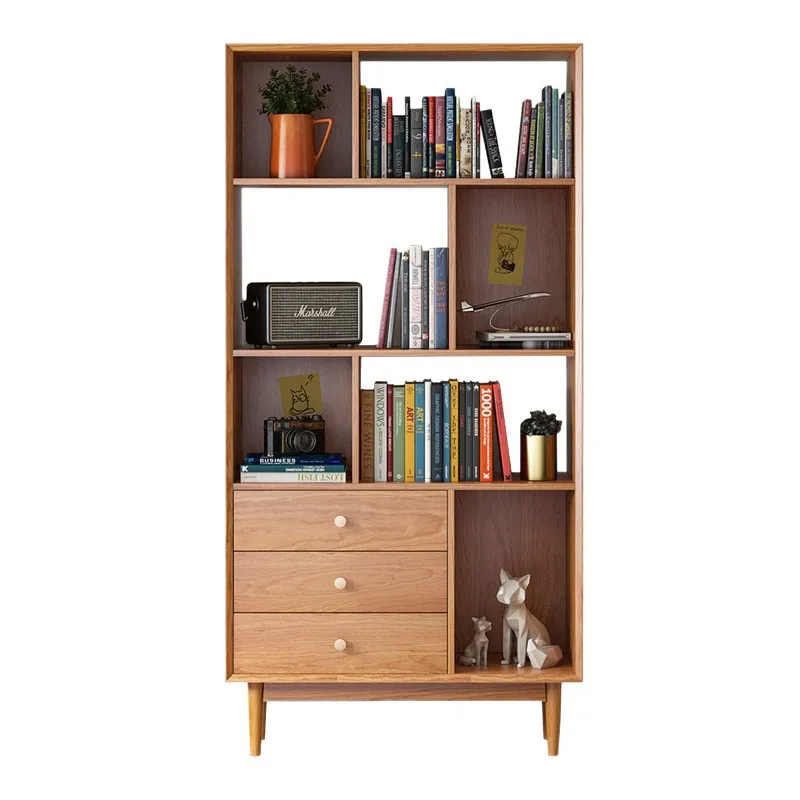 

All solid wood floor-to-ceiling bookshelf, bookcase integrated, storage shelf against the wall on the whole side