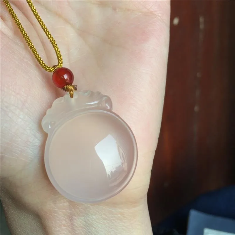 Natural Chalcedony Heart Guard Pendant Necklace Pendant