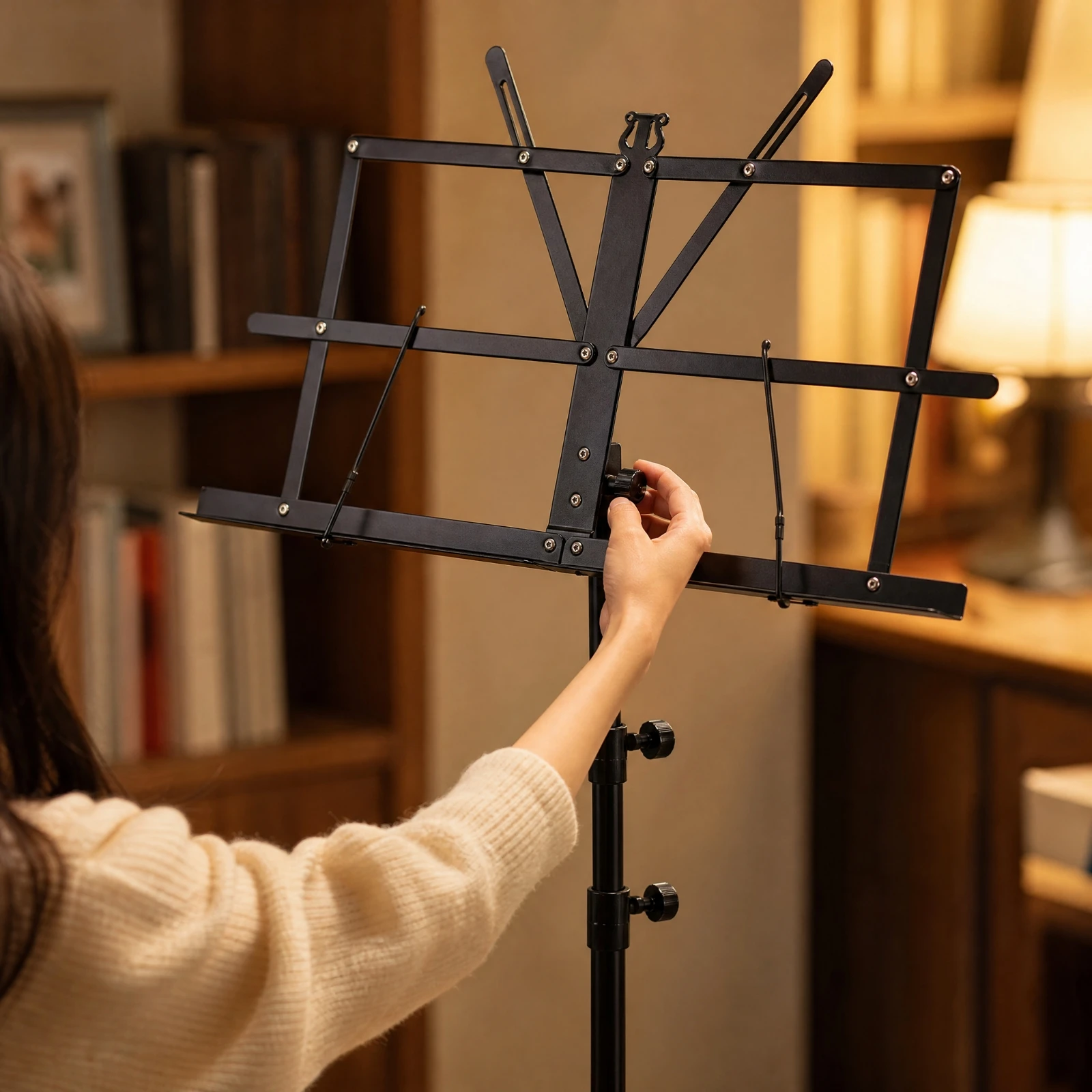 Folding Sheet Music Stand Foldable Adjustable Music Stand Metal for Musicians, Rehearsals, Home Use