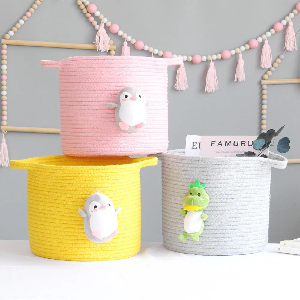 

Cute Cartoon Storage Bucket Handwoven Foldable Home Storage Basket Children's Dirty Clothes Laundry Basket Home Wardrobe Desktop