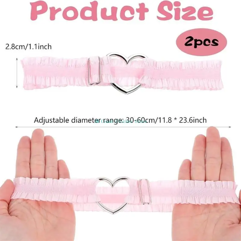 K1ME Elegante giarrettiera increspata con fascia per gambe in pizzo regolabile a cuore per abiti da vacanza da donna elastiche