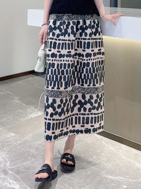 Drucken Lose Rock Elastische Taille A-line Jupe Vintage Sommer Röcke Chic Koreanische Saia 2025, Faldas Mujer De Moda frauen Kleidung