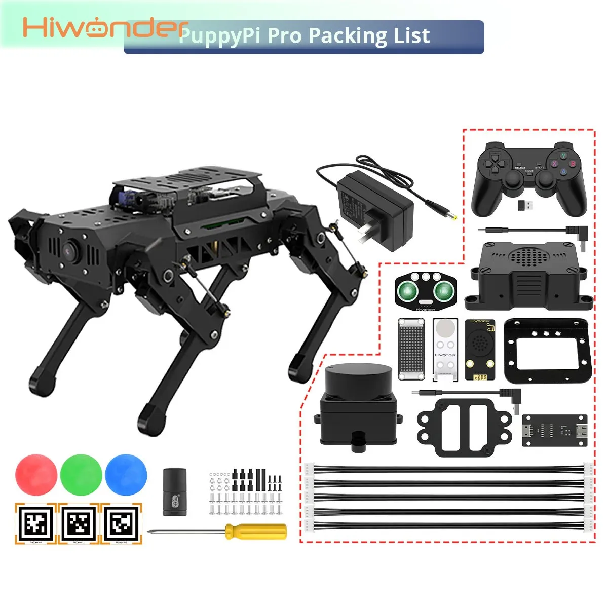 Hiwonder PuppyPi Pro Kit Robot Dog w/ Raspberry Pi 5（4GB/8GB） AI Vision, AI Voice Interaction & Sensor Kit     Hiwonder Pupp