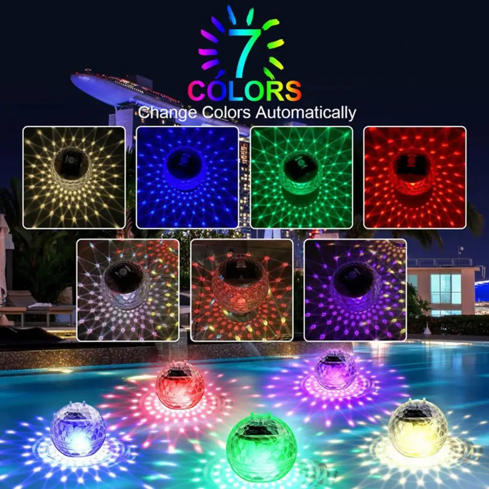 Solar Floating Lights Pool Solar Lights Solar Floating Pond Light with 7 Color Changing Led Bulbs Outdoor Water Pool for Garden