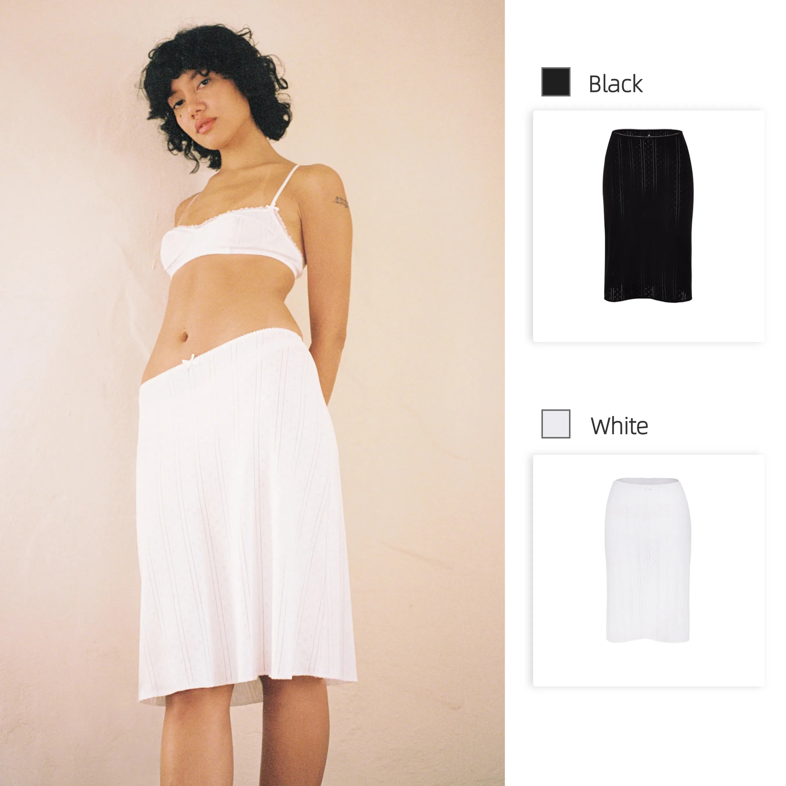COU Summer Solid Color Black and White Half Skirt MIDI Skirt