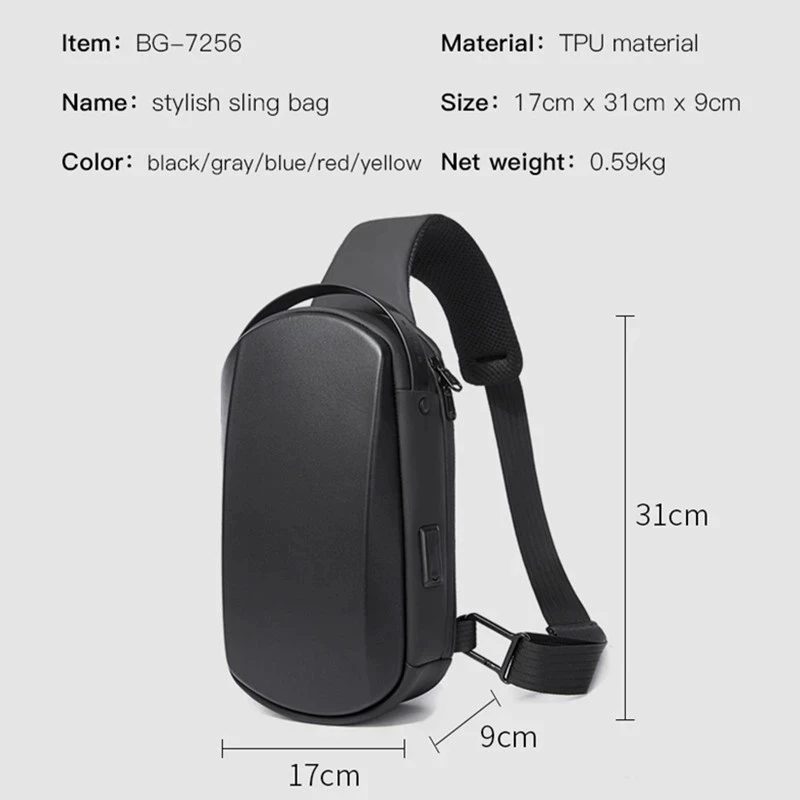 BANGE Multifunction USB Crossbody Bag Shoulder Bag Man TPU Waterproof Travel Sling Messenger Pack Chest bag