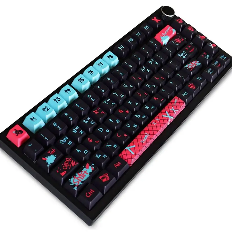 QWE-For GH60/GK61 GK64/84 87/96 104/108/980 Compatible For Jinx Korean Cherry Profile PBT 129 Keys Keycaps For Mechanical Keyboa