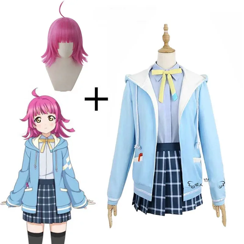 الحب لايف Nijigasaki Tennouji Tennoji رينا الصيف زي مدرسي ملابس أنيمي تخصيص تأثيري ازياء شعر مستعار yj4k