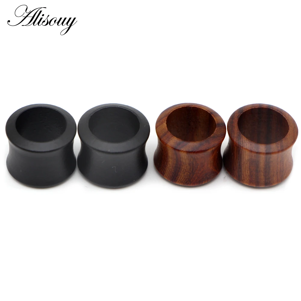 Alisouy 1 Pair Sandalwood Wood Double Flared Hollow Ear Tunnel Plug Expanders Gauges Body Piercing Jewelry Earring 8mm-25mm
