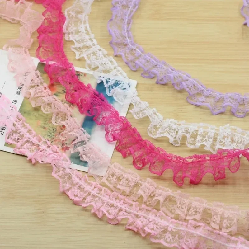 5Yards Organza Lace Chiffon Ribbon Gathered Mesh Fabric Handmade DIY Wedding Dress Lace Trim Sewing Craft Hair Accessories