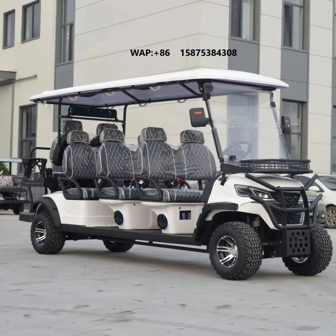 Luxury design, long battery life 8-seat electric golf cart 72 volts, suitable for golf courses, resorts, scenic sightseeing