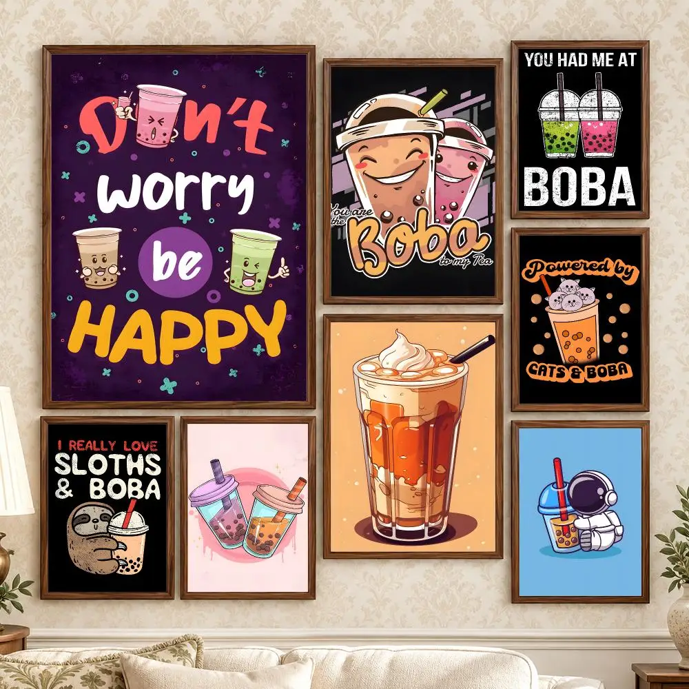 Creamy Cheerful Art Milk Tea Poster Wall Art For Bedroom Living Room Home Decor Holiday Birthday Gift