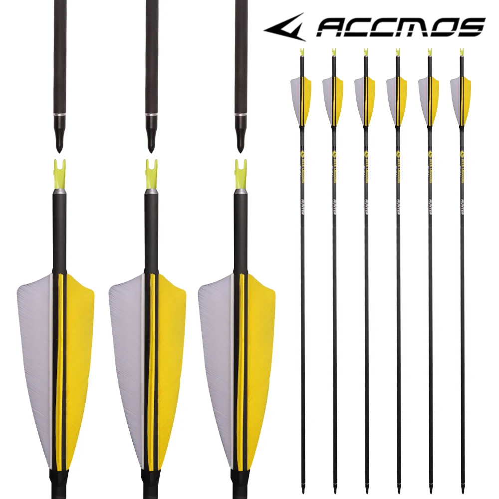 

New ID 6.2mm Carbon Arrow 6/12pcs 340 400 500 600 700 800 Spine 31in 30inch 28inch Compound /Recurve Bow Arrow Hunting Shooting