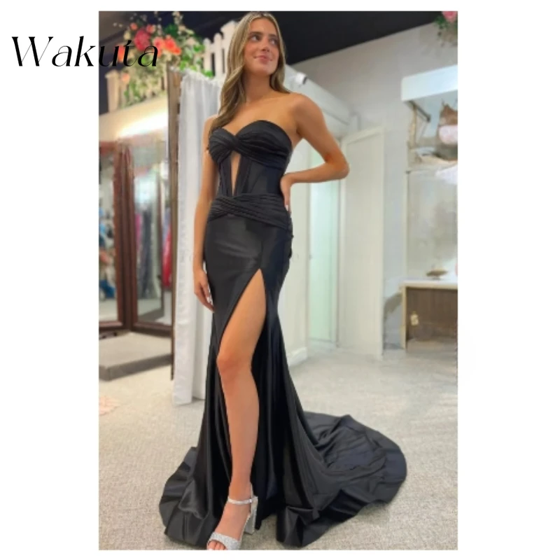 Wakuta Luxury Off Shoulder Prom Dresses Heart Shaped Neck Evening Gowns Sleeveless Long Train Mermaid Party Vestidos De Fiesta