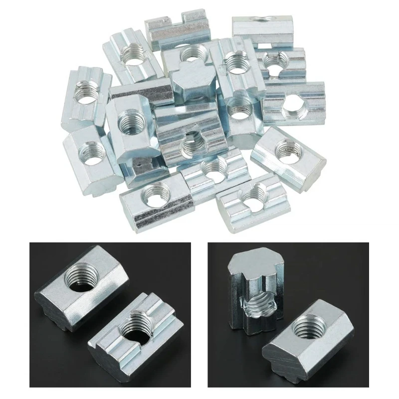 100pcs EU20 M3 M4 M5 M6 T Slide Nut Fastener Galvanized T-Slot Nuts for 20 Series Aluminum Extrusion Profile