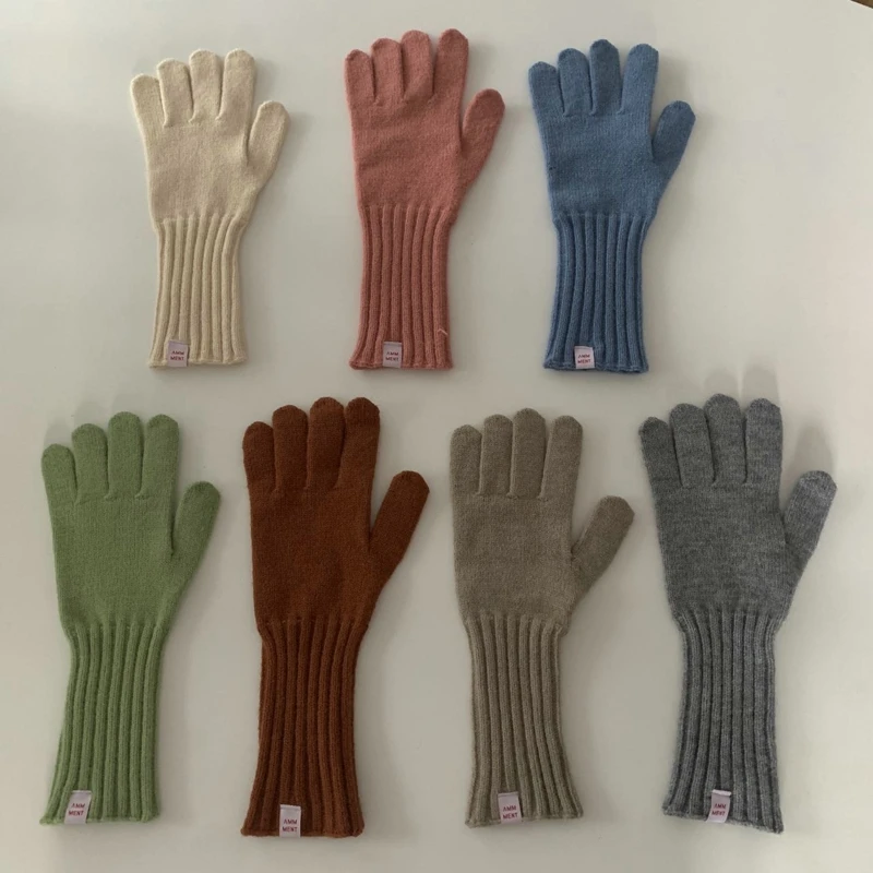 

Solid Color Woolen Knitted Korean Style Labeling Gloves Finger Exposed Touch Screen Cold-Proof Harajuku Style Autumn and Winter