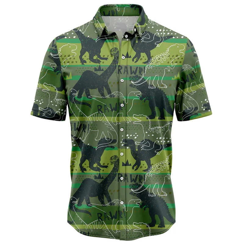 

Fashion Dinosaur Pattern Hawaiian Shirts For Men Summer Trendy Short Sleeve 3D Printed Lapel Blouses Casual Oversized Shirt