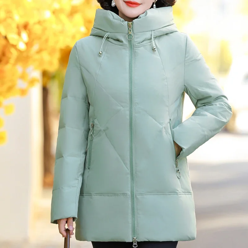 

Middle Age Women's Down Coat Hooded Outerwears 2024 Elegant Loose Thick Warm Lady Down Jackets High Quality