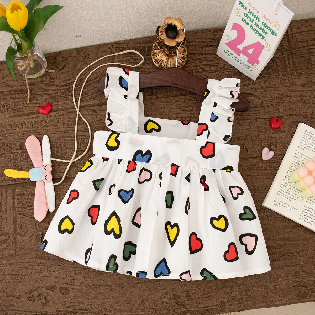 Baby Girl Dress Summer Heart Pattern Backless Square Neck Strapless Baby Dresses Cartoon Casual Beach Girls' Clothing