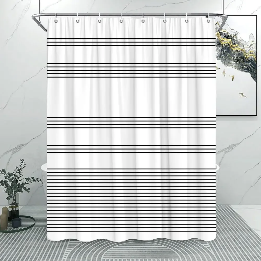 Fashion Grey Striped Shower Curtain Modern Simple Line Pattern Home Polyester Printed Shower Curtains Bathroom Decor With Hooks