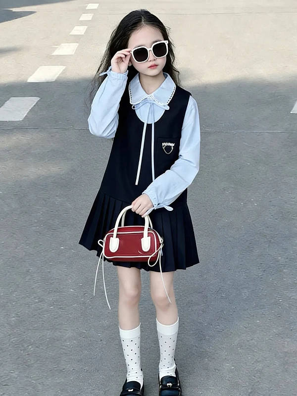fashionable-girls-outfit-spring-shirt-skirt-set-stylish-big-kids-college-style-clothing-zipper-closure-machine-washable