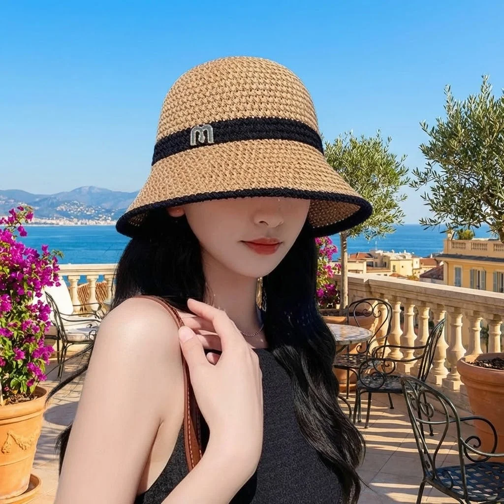 New Fashion High Quality Portable Casual Knitted Bucket Hat Hollow Foldable Beach Cap Breathable Fisherman Hat Women Girls