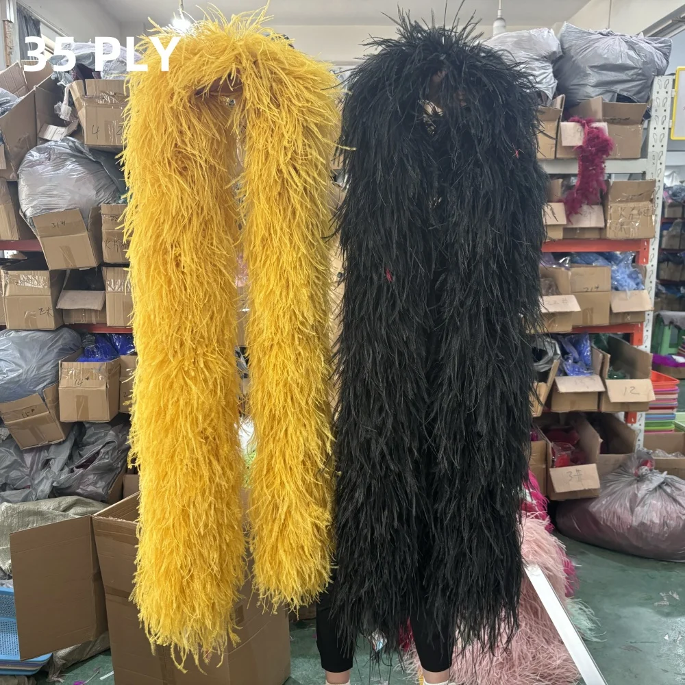 

15 20 26 30 35PLY Fluffy boa Natural Ostrich pluma Decoration trims 2 M for Carnival Stage Skirt Sewing Accessory Dyed colored