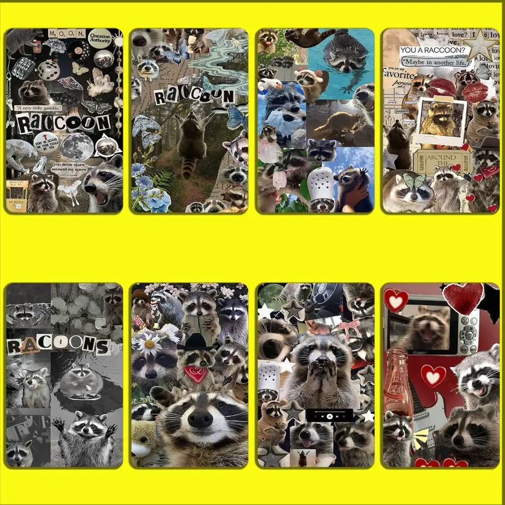 

Cute Pet Lovely Raccoon Card Stickers For Debit Bank Credit Cards Metro Bus Pass Sticker Decoration Cover Skin