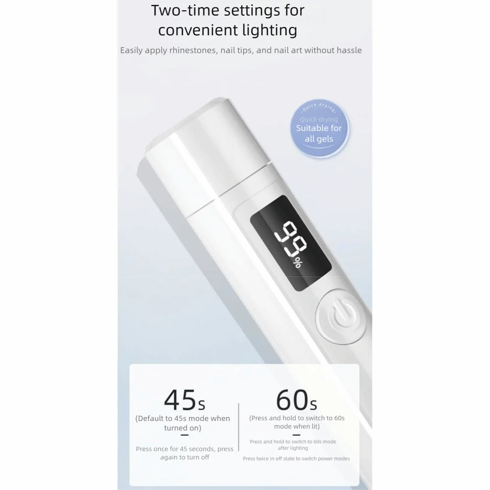 Lampada per unghie a LED UV portatile 2 modalità Mini display a LED a luce UV portatile a polimerizzazione rapida con macchina per asciugare le unghie con timbro per unghie in silicone