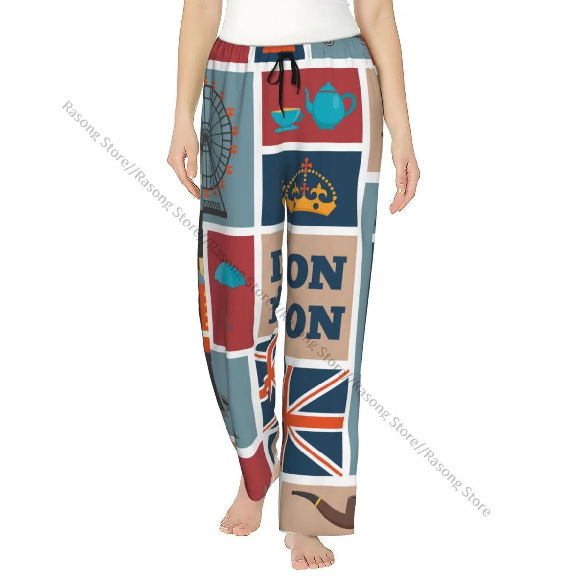 

Cozy Flannel Pajama Pants for Women London UK Theme Sleep Bottoms Home Loungewear