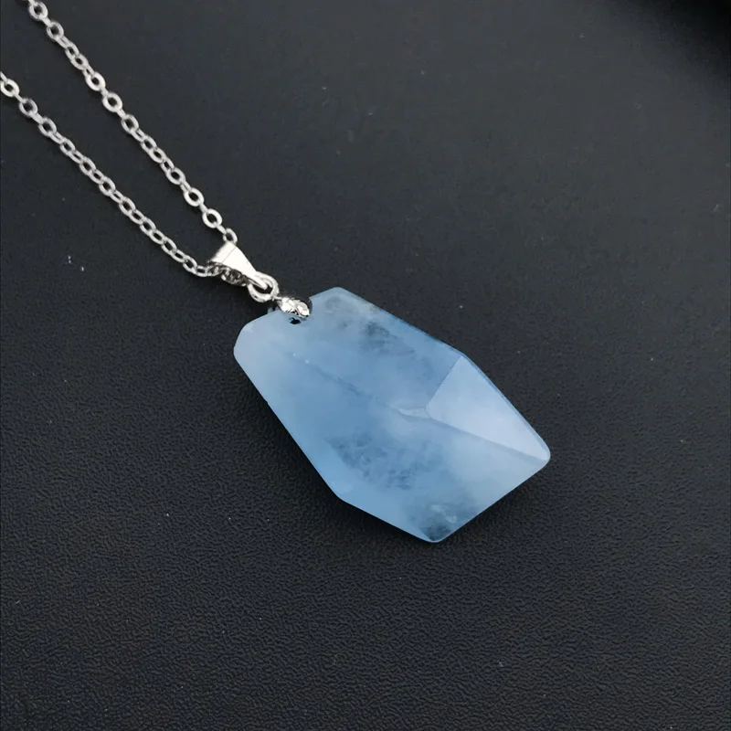 CSJ Trendy Natural Aquamarine Pendants Sterling 925 Silver Morganite Raw Gemstone Necklace for Women Party Gift Hexagonal Prisms - Image 4