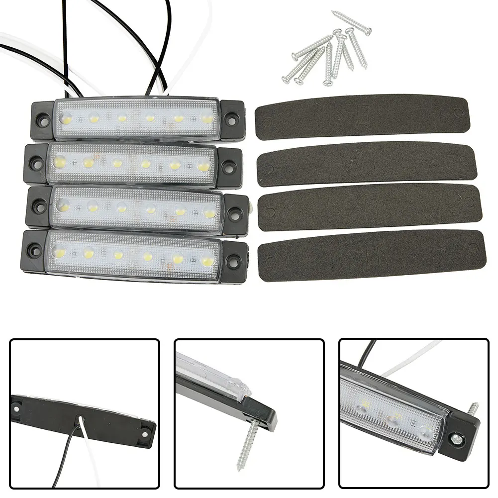 White Bar lights 12 Volt Set Superior illumination Trailers Trucks Waterproof 4pcs Courtesy LED Marine Grade Parts