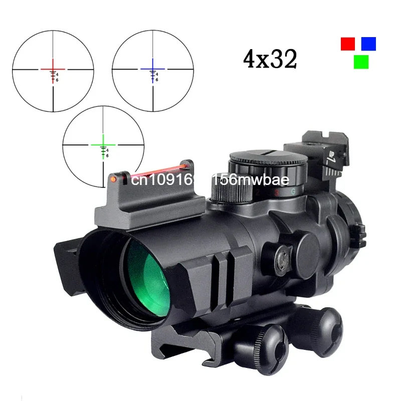 4X32 Sight with Red Dot Real Fiber Optics Red Green Dot Illuminated RifleScope Etched Reticle Hunting Sight Scope for 20mm Rail